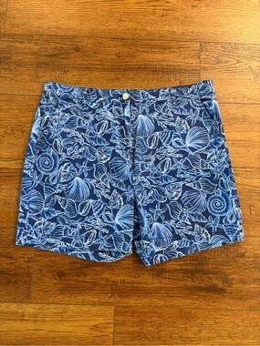 Steff Parker Shell Print Shorts Blue Coastal Beach Nautical Size 14